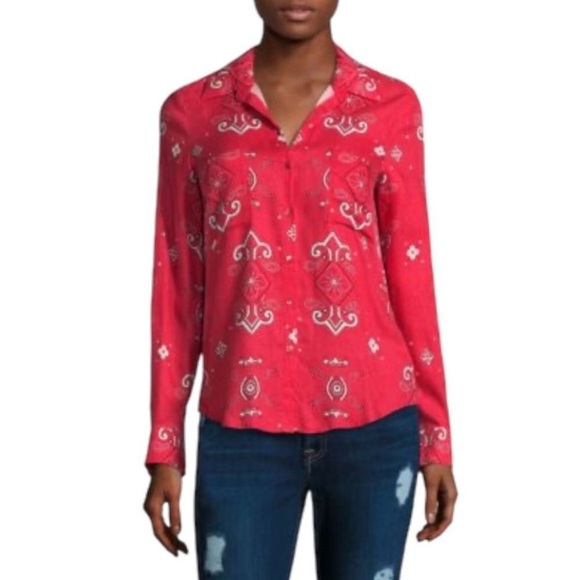L’agence Jacqueline Paisley Blouse Bandanna Long Sleeve Red Small Western Boho - Picture 2 of 9